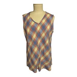 Flax Brown Orange Sleeveless Relaxed Linen Tank Size Large